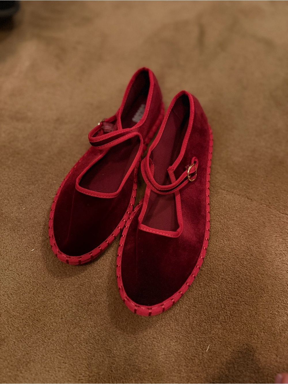 CUCCOO Burgundy Velvet Mary Jane Flats with Strap - Picture 2 of 4